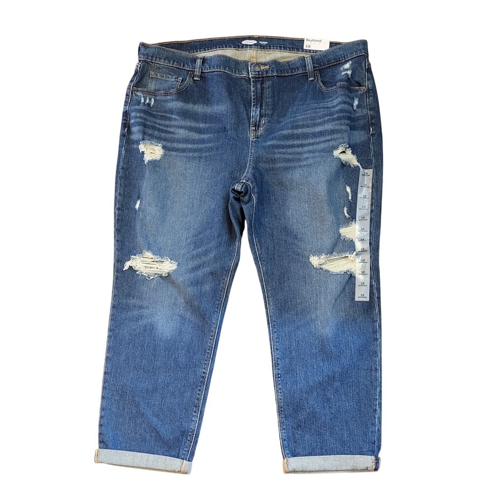 NWT Old Navy Women Jeans Size 18 Cropped Boyfriend Cuffed Distressed Ripped